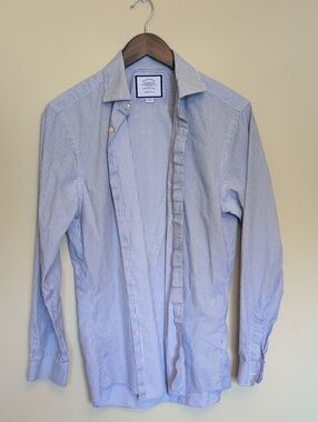 Charles Tyrwhritt Blue and White Striped Dress Shirt 15.5 / 34 Super Slim Fit